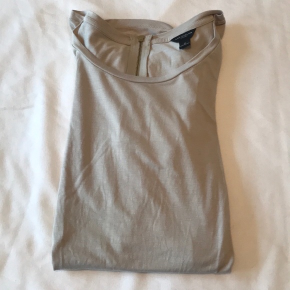 ANN TAYLOR Beige Short Sleeve Ruched Top w/ Zipper - Picture 7 of 8